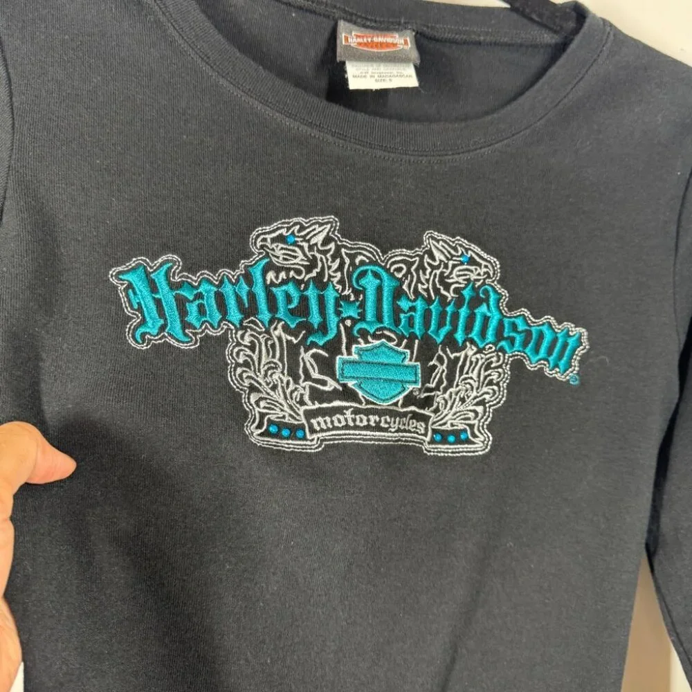 Vintage Y2K 2005 Harley Davidson Black Long Sleeve Graphic Tee Size S - Picture 4 of 15